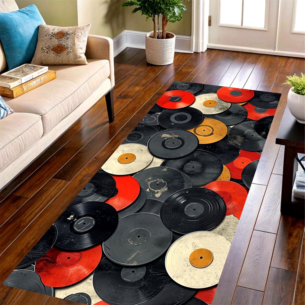 Commercial Kitchen Vinyl - سجادة طويلة بتصميم أسطوانات الفينيل الكلاسيكية،